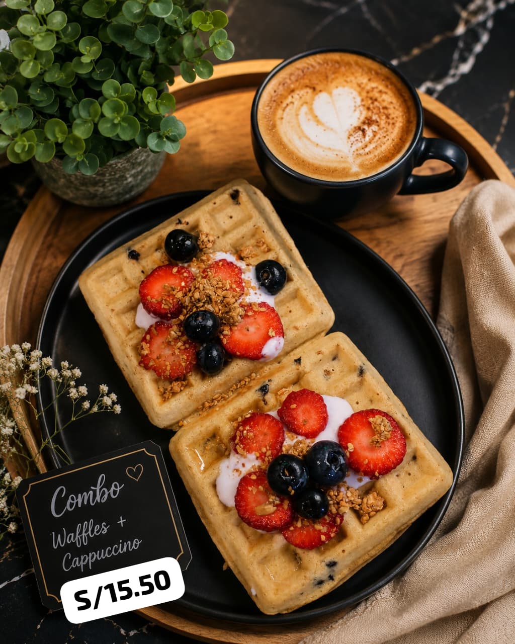 Combo Waffles + Cappuccino — S/ 15.50
